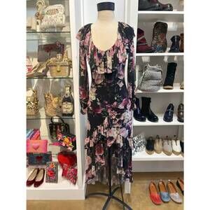 NEW OLVI’S long sleeves asmetrical in denim/pink roses